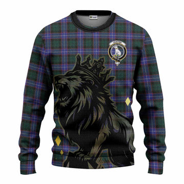 Hunter (Hunterston) Tartan Family Crest Knitted Sweater Crowned Lion Roaring