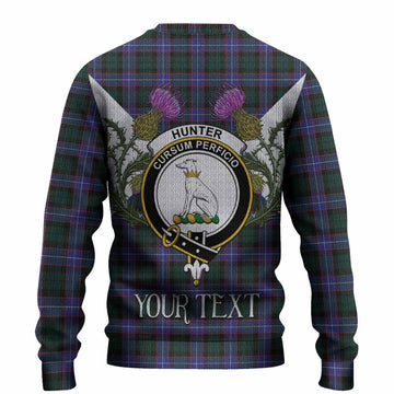 Hunter (Hunterston) Tartan Family Crest Knitted Sweater Scottish Burns Night Thistle Floral