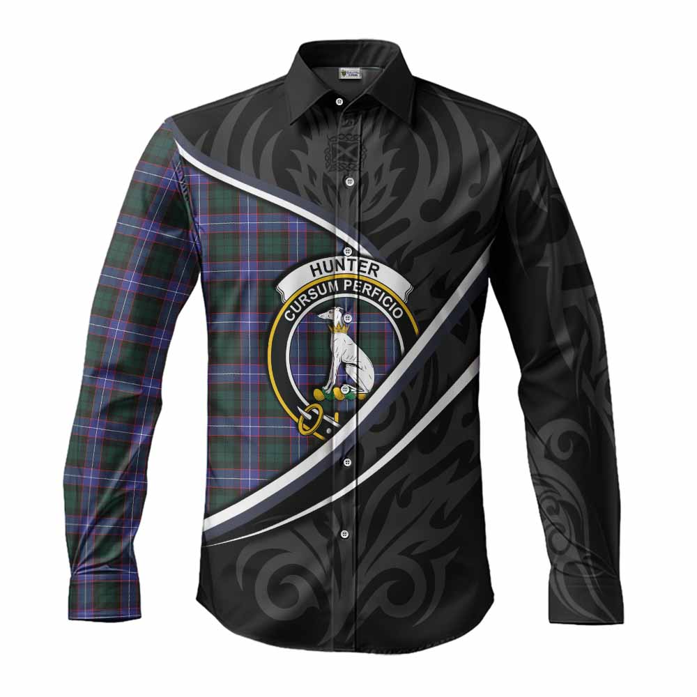Hunter (Hunterston) Tartan Family Crest Long Sleeve Button Shirts Celtic Scottish Thistle Floral - Tartan Vibes Clothing