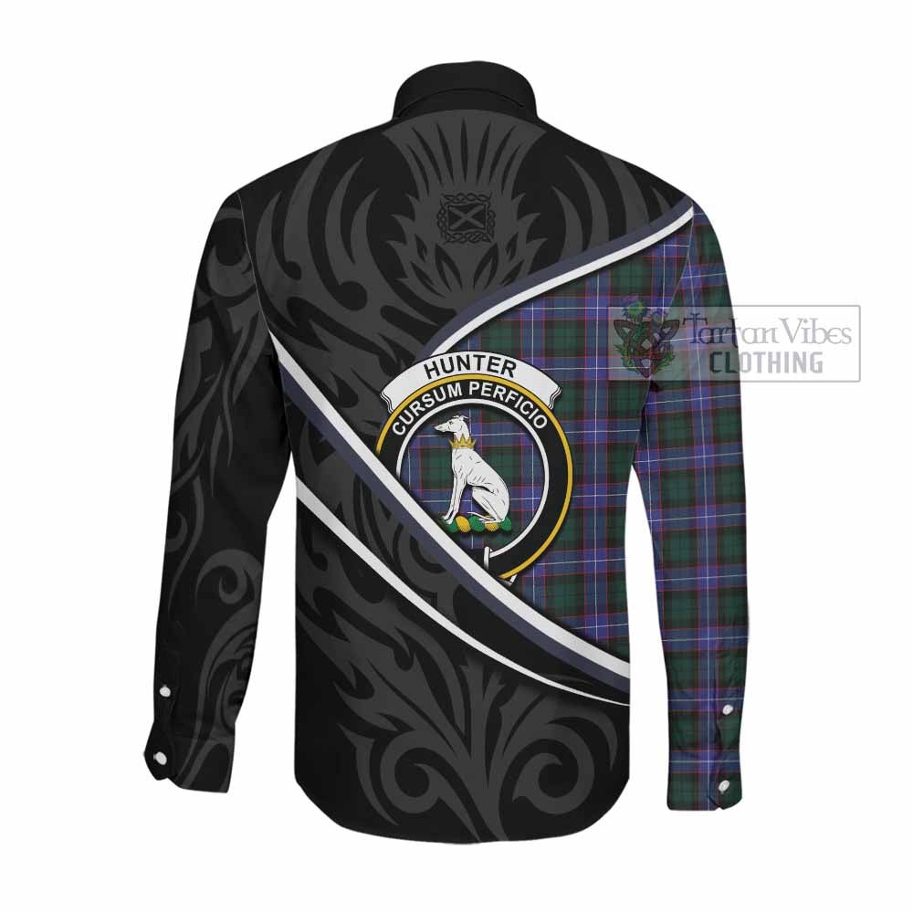 Hunter (Hunterston) Tartan Family Crest Long Sleeve Button Shirts Celtic Scottish Thistle Floral - Tartan Vibes Clothing
