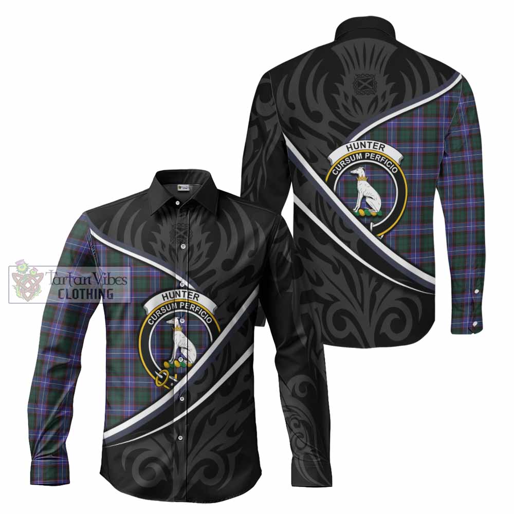 Hunter (Hunterston) Tartan Family Crest Long Sleeve Button Shirts Celtic Scottish Thistle Floral - Tartan Vibes Clothing