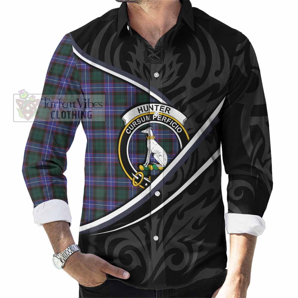 Hunter (Hunterston) Tartan Family Crest Long Sleeve Button Shirts Celtic Scottish Thistle Floral - Tartan Vibes Clothing