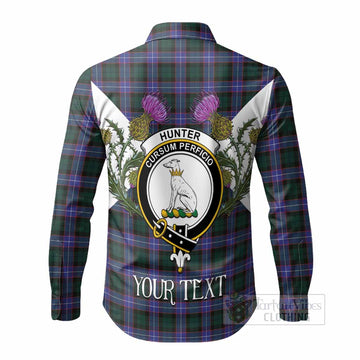 Hunter (Hunterston) Tartan Family Crest Long Sleeve Button Shirts Scottish Burns Night Thistle Floral