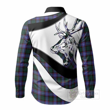 Hunter (Hunterston) Tartan Family Crest Long Sleeve Button Shirts Scottish Red Deer Curves Style
