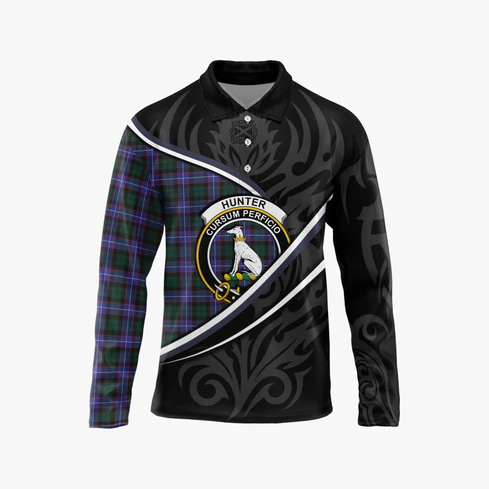 Hunter (Hunterston) Tartan Family Crest Long Sleeve Polo Shirt Celtic Scottish Thistle Floral - Tartan Vibes Clothing