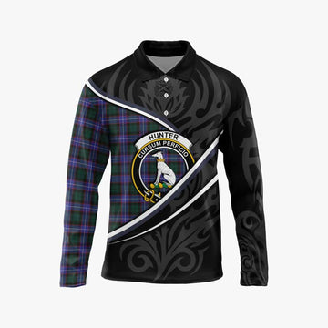 Hunter (Hunterston) Tartan Family Crest Long Sleeve Polo Shirt Celtic Scottish Thistle Floral - Tartan Vibes Clothing