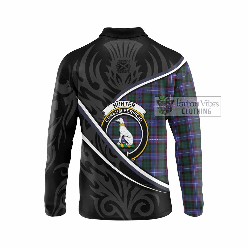 Hunter (Hunterston) Tartan Family Crest Long Sleeve Polo Shirt Celtic Scottish Thistle Floral - Tartan Vibes Clothing