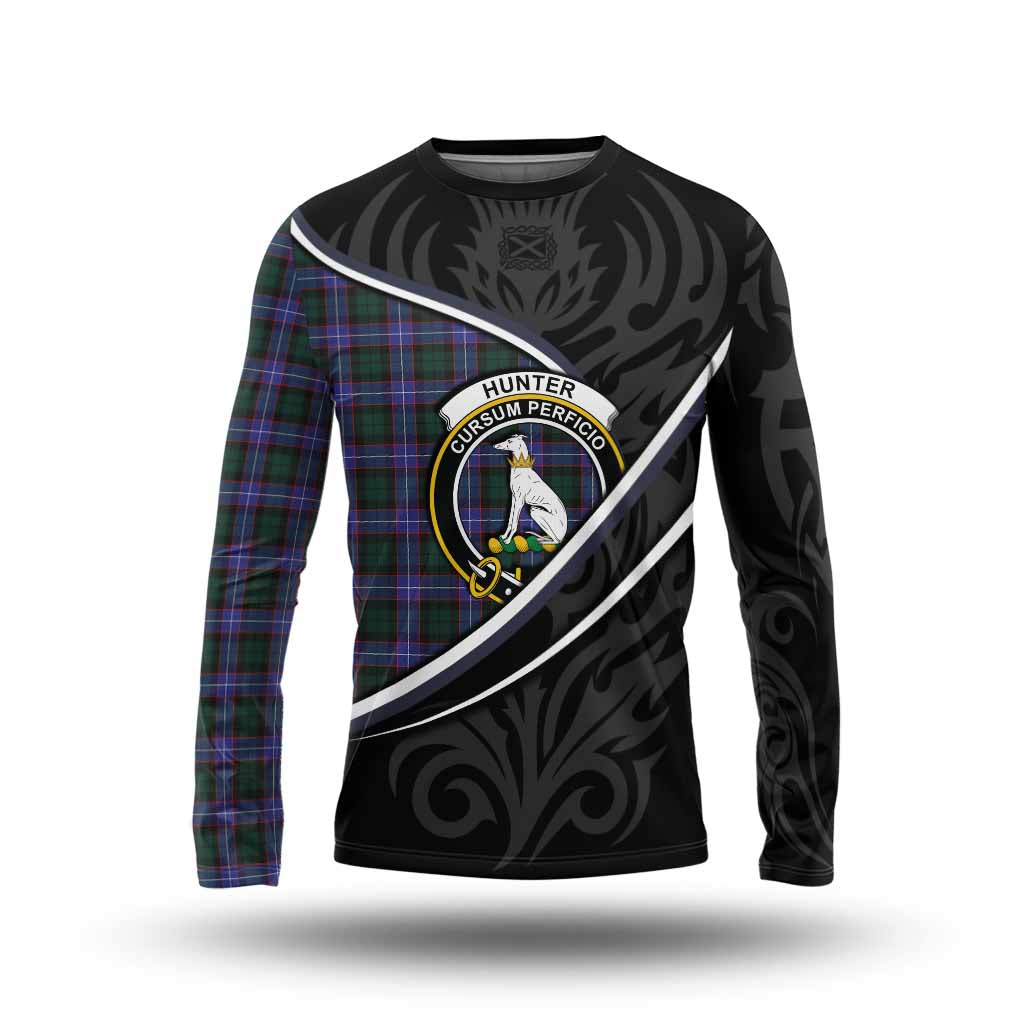 Hunter (Hunterston) Tartan Family Crest Long Sleeve T-Shirt Celtic Scottish Thistle Floral - Tartan Vibes Clothing