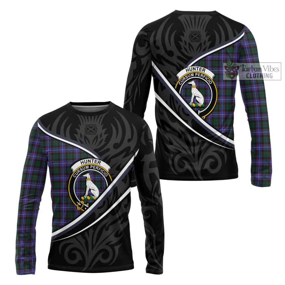 Hunter (Hunterston) Tartan Family Crest Long Sleeve T-Shirt Celtic Scottish Thistle Floral - Tartan Vibes Clothing