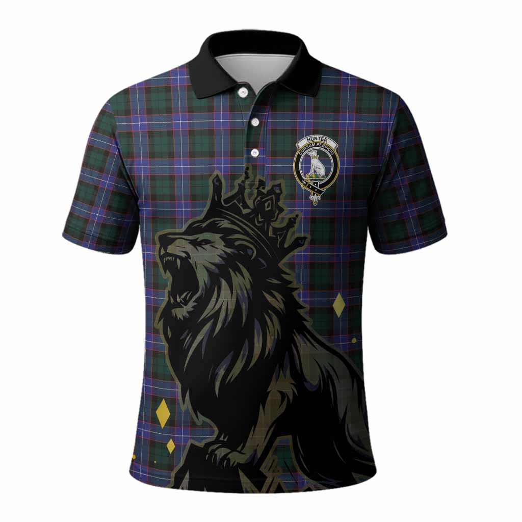 Hunter (Hunterston) Tartan Family Crest Polo Shirt Crowned Lion Roaring