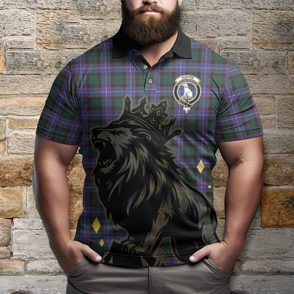 Hunter (Hunterston) Tartan Family Crest Polo Shirt Crowned Lion Roaring