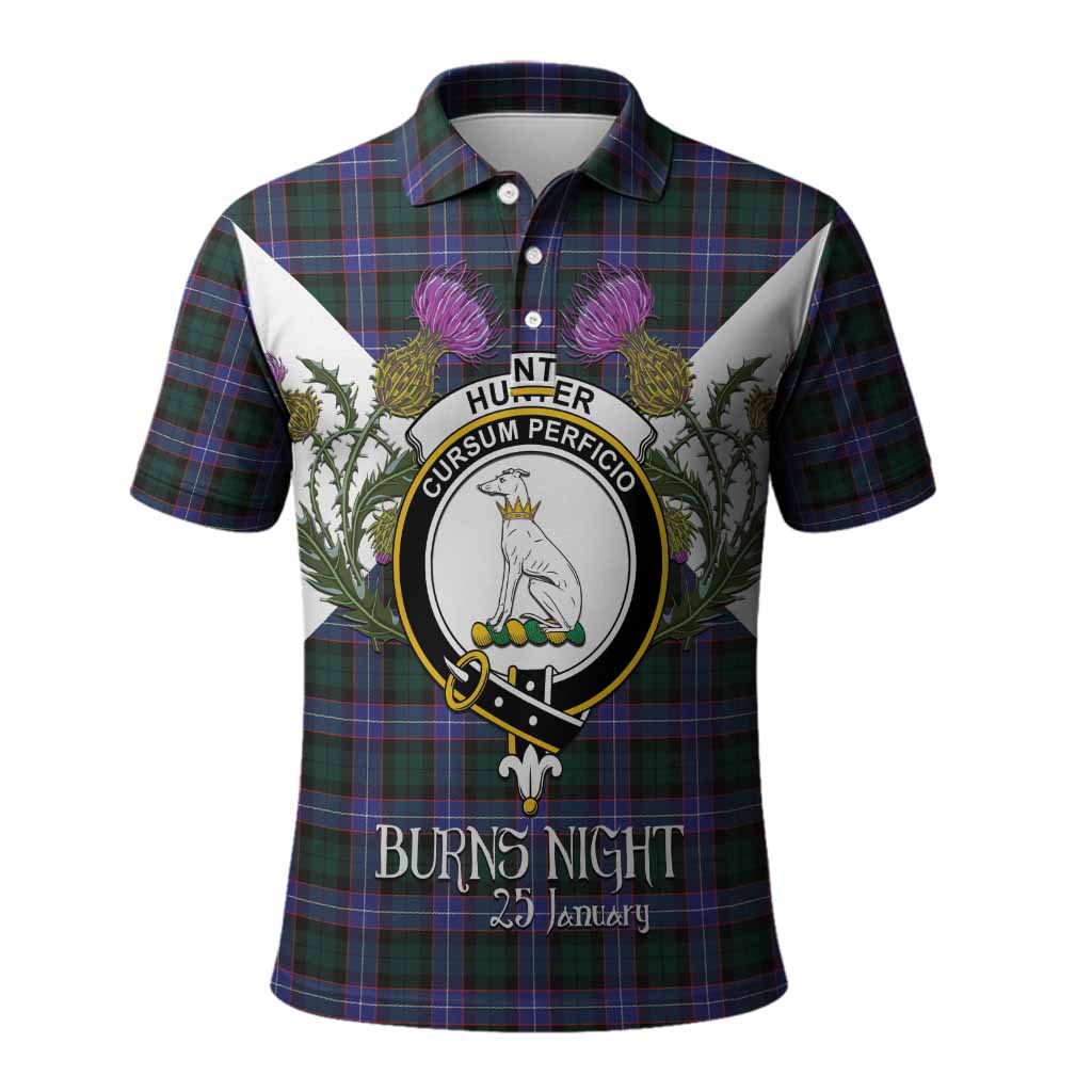 Hunter (Hunterston) Tartan Family Crest Polo Shirt Scottish Burns Night Thistle Floral