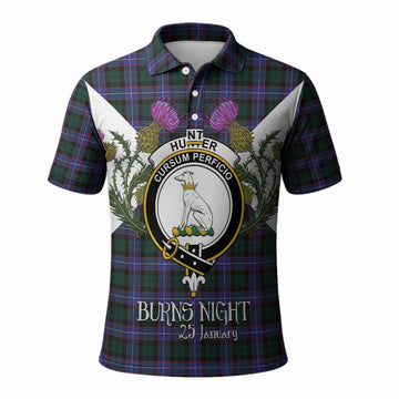 Hunter (Hunterston) Tartan Family Crest Polo Shirt Scottish Burns Night Thistle Floral