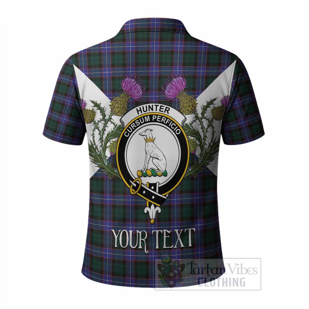Hunter (Hunterston) Tartan Family Crest Polo Shirt Scottish Burns Night Thistle Floral