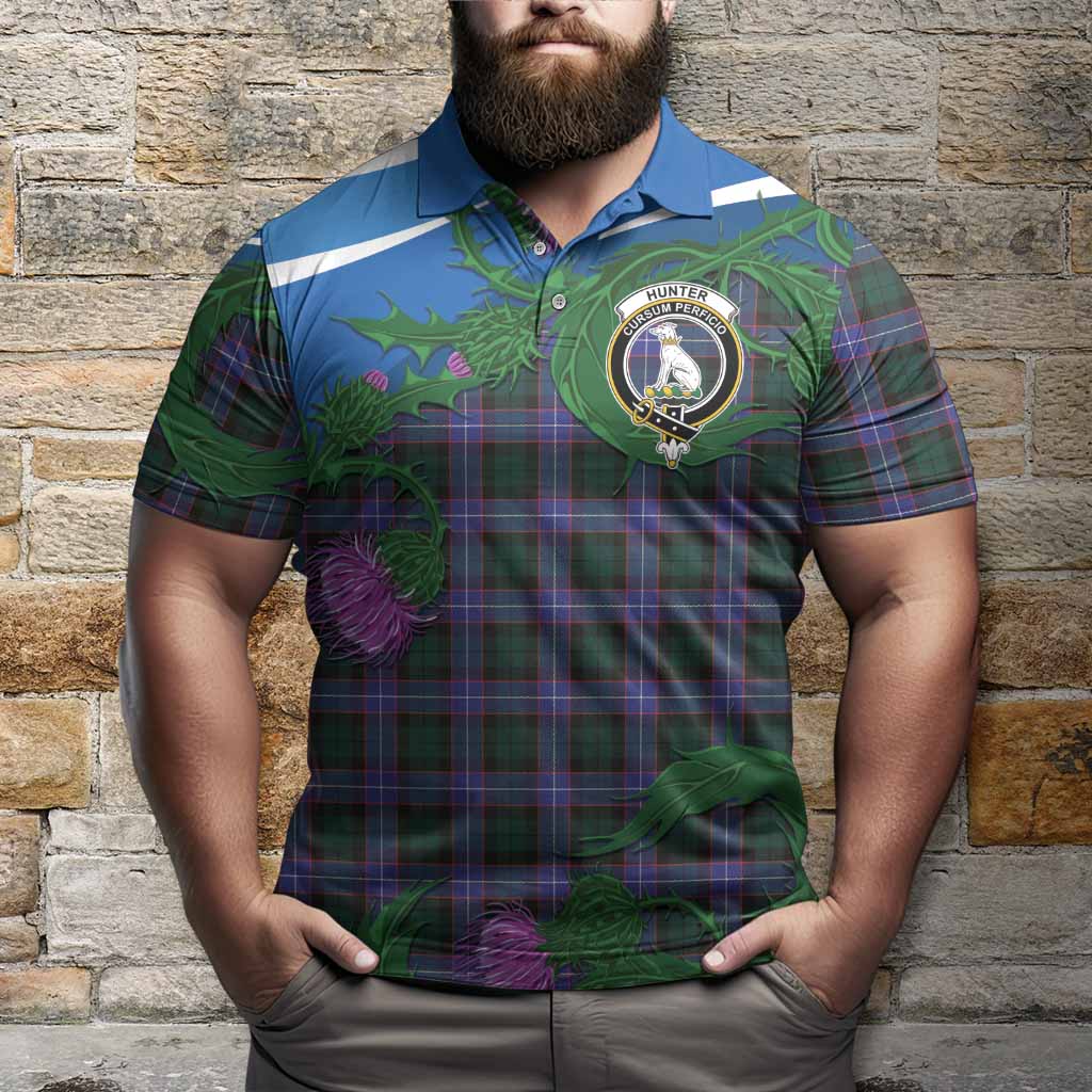 Hunter (Hunterston) Tartan Family Crest Polo Shirt Thistle in Minimalism