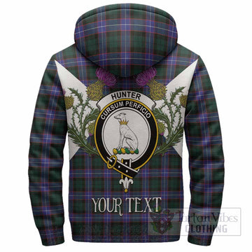 Hunter (Hunterston) Tartan Family Crest Sherpa Hoodie Scottish Burns Night Thistle Floral