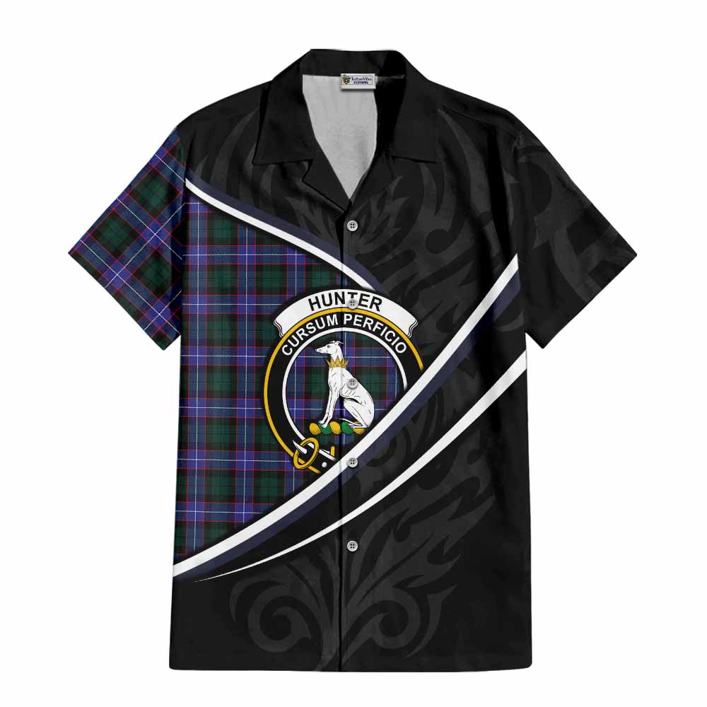 Hunter (Hunterston) Tartan Family Crest Short Sleeve Button Shirt Celtic Scottish Thistle Floral - Tartan Vibes Clothing