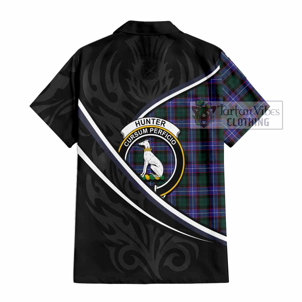 Hunter (Hunterston) Tartan Family Crest Short Sleeve Button Shirt Celtic Scottish Thistle Floral - Tartan Vibes Clothing