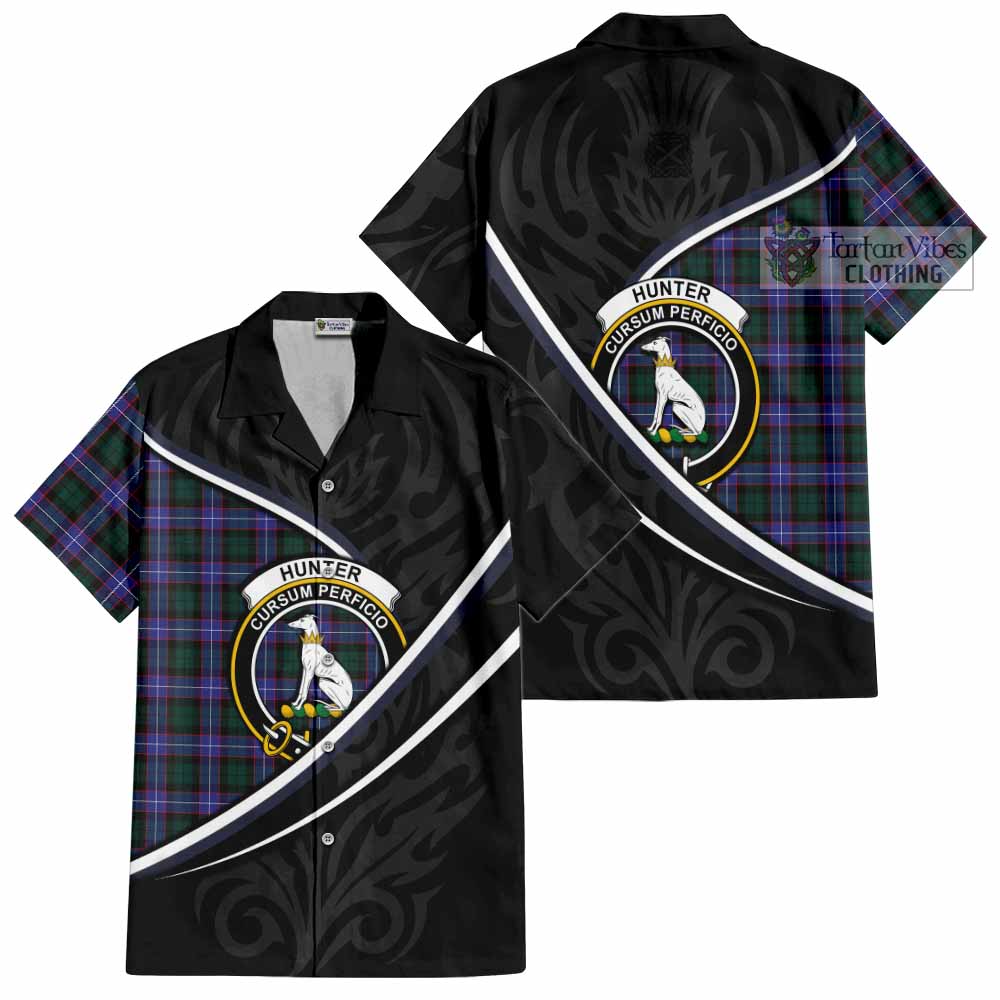 Hunter (Hunterston) Tartan Family Crest Short Sleeve Button Shirt Celtic Scottish Thistle Floral - Tartan Vibes Clothing