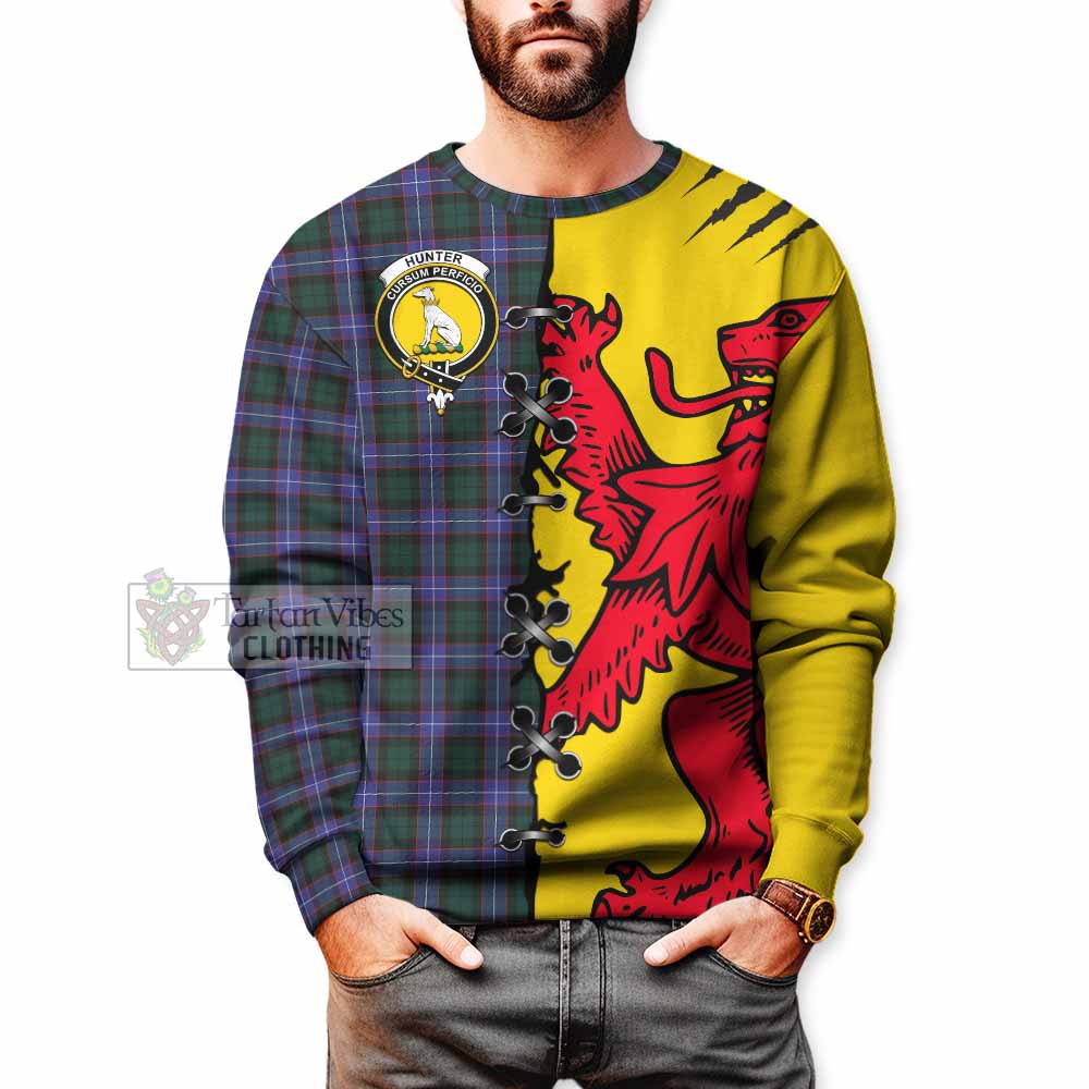 Hunter (Hunterston) Tartan Family Crest Sweatshirt Lion Rampant Honor - Tartan Vibes Clothing