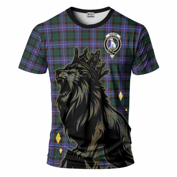 Hunter (Hunterston) Tartan Family Crest T-Shirt Crowned Lion Roaring