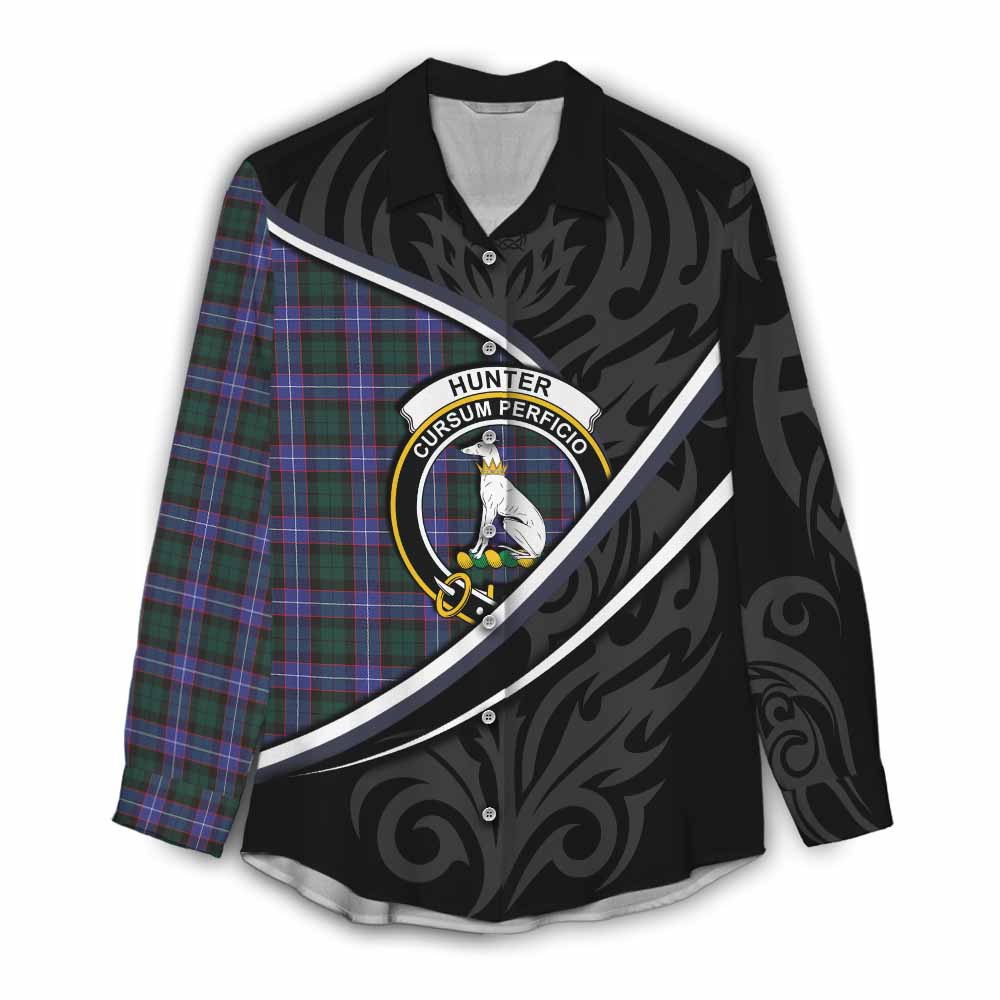 Hunter (Hunterston) Tartan Family Crest Women Casual Shirt Celtic Scottish Thistle Floral - Tartan Vibes Clothing