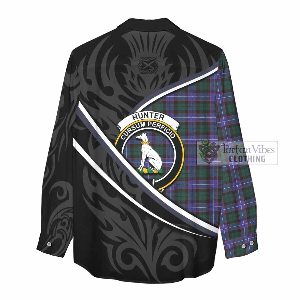 Hunter (Hunterston) Tartan Family Crest Women Casual Shirt Celtic Scottish Thistle Floral - Tartan Vibes Clothing