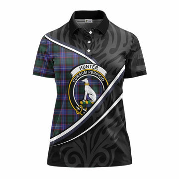 Hunter (Hunterston) Tartan Family Crest Women's Polo Shirt Celtic Scottish Thistle Floral