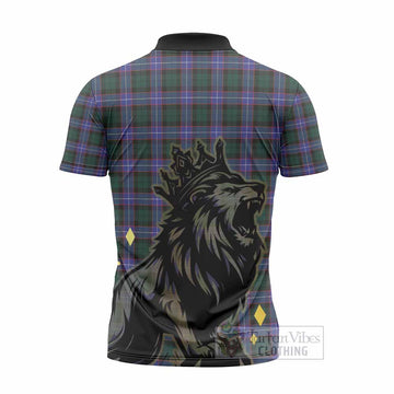Hunter (Hunterston) Tartan Family Crest Zipper Polo Shirt Crowned Lion Roaring