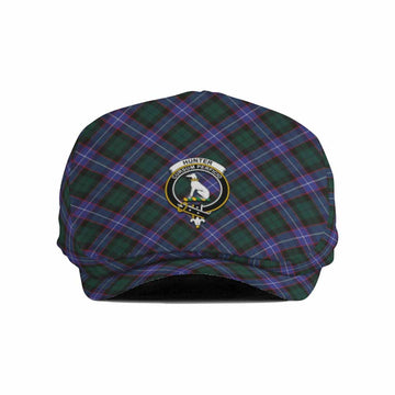 Hunter (Hunterston) Tartan Flat Cap, Jeff Cap Cross Style with Family Crest
