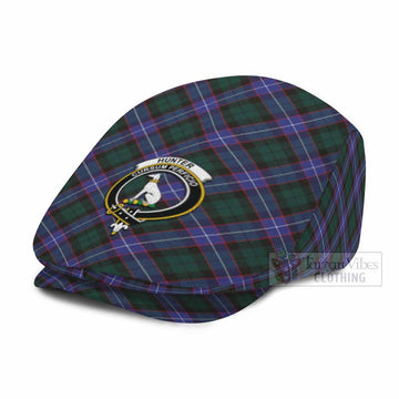 Hunter (Hunterston) Tartan Flat Cap, Jeff Cap Cross Style with Family Crest