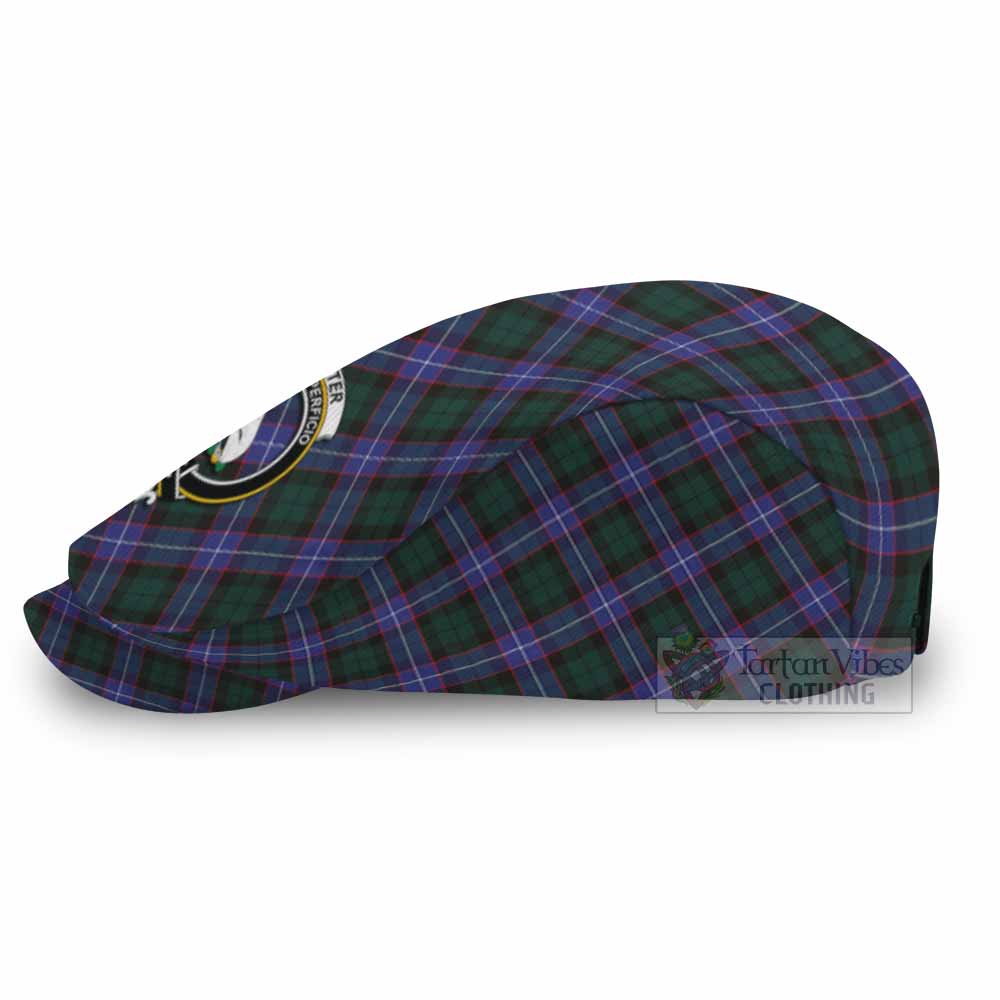 Hunter (Hunterston) Tartan Flat Cap, Jeff Cap Cross Style with Family Crest - Tartan Vibes Clothing