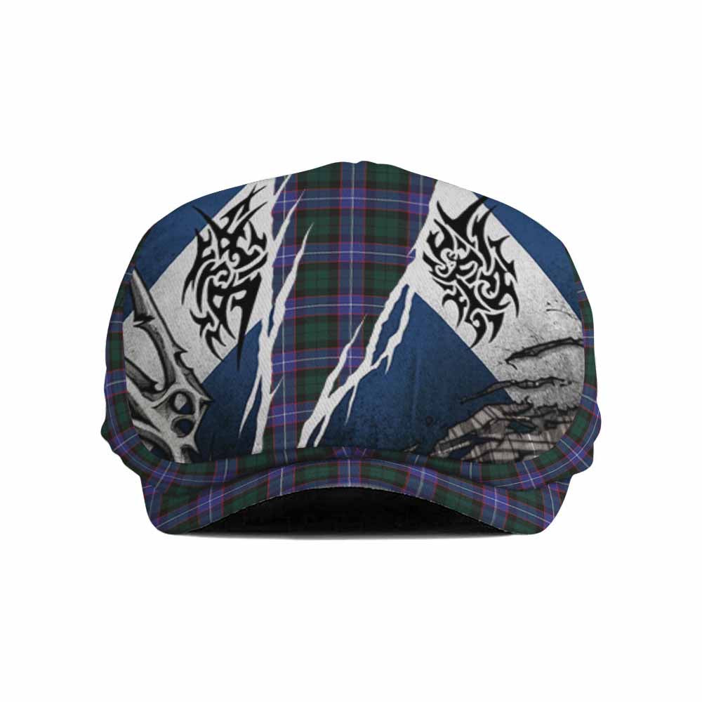 Hunter (Hunterston) Tartan Flat Cap, Jeff Cap Scotland Flag Ripped Tribal Design