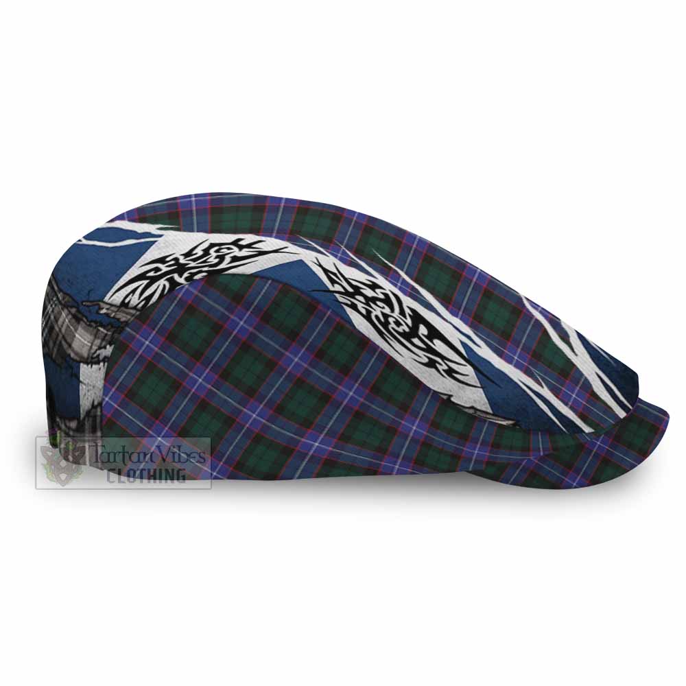 Hunter (Hunterston) Tartan Flat Cap, Jeff Cap Scotland Flag Ripped Tribal Design