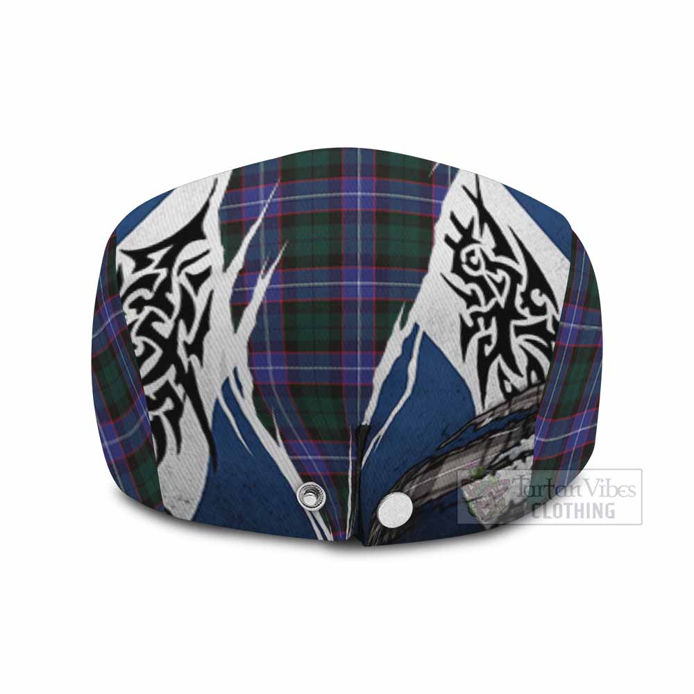 Hunter (Hunterston) Tartan Flat Cap, Jeff Cap Scotland Flag Ripped Tribal Design