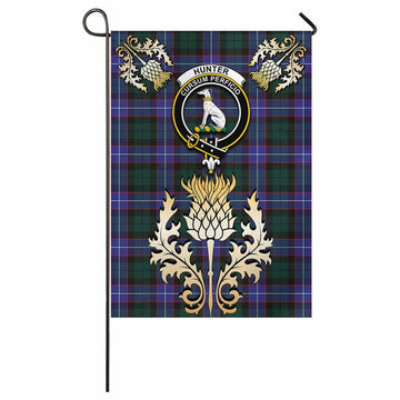 Hunter (Hunterston) Tartan Garden Flag with Golden Regal Scottish Thistle Emblem