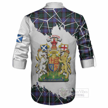 Hunter (Hunterston) Tartan Ghillie Shirt with Family Crest and Lion Rampant Grunge Style