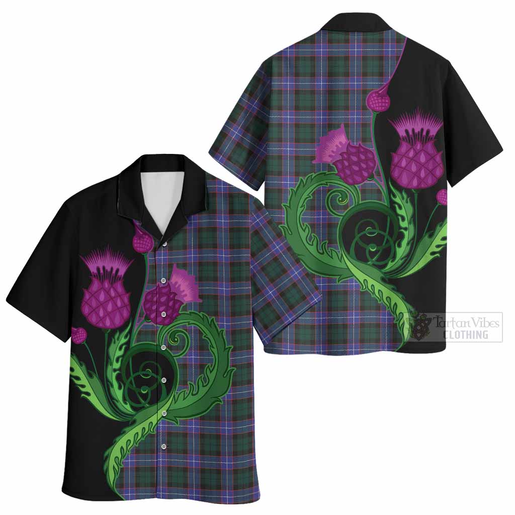 Hunter (Hunterston) Tartan Hawaiian Shirt Traditional Scottish Thistle