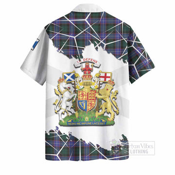 Hunter (Hunterston) Tartan Hawaiian Shirt with Family Crest and Lion Rampant Grunge Style