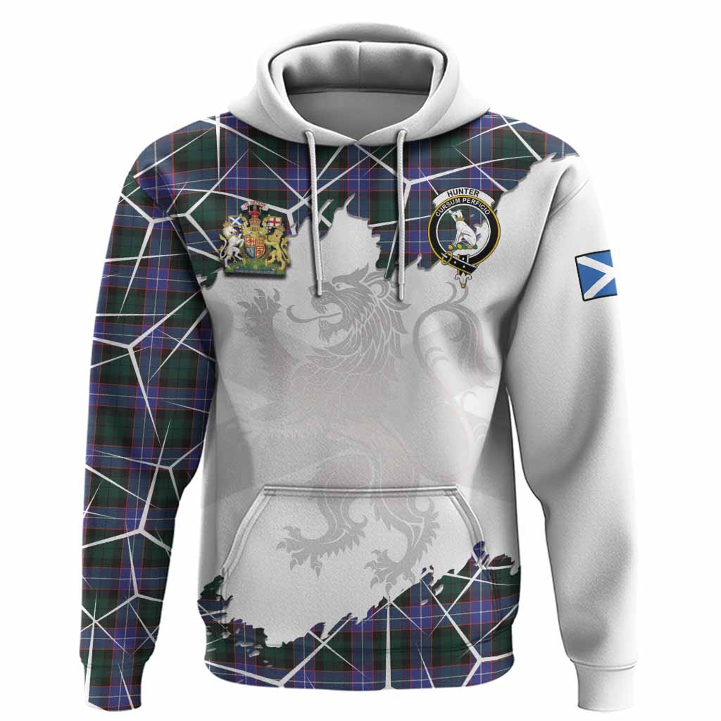 Hunter (Hunterston) Tartan Hoodie with Family Crest and Lion Rampant Grunge Style
