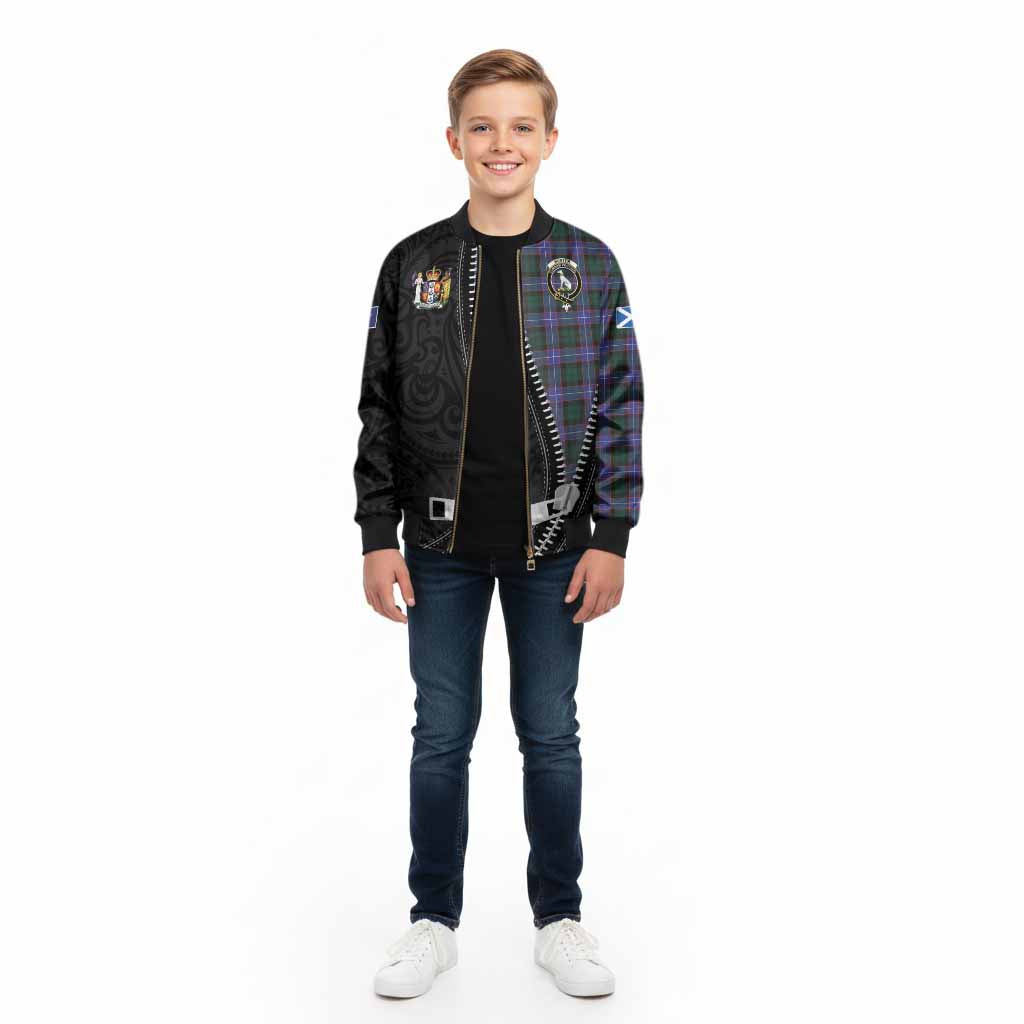 Hunter (Hunterston) Tartan Kid Bomber Jacket New Zealand Pattern Unique Zipper Stylized