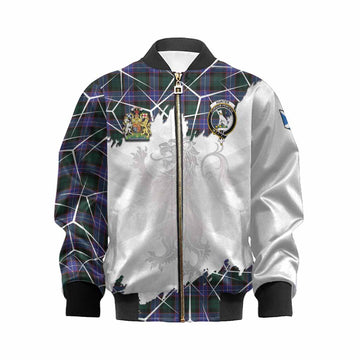 Hunter (Hunterston) Tartan Kid Bomber Jacket with Family Crest and Lion Rampant Grunge Style