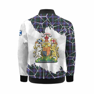 Hunter (Hunterston) Tartan Kid Bomber Jacket with Family Crest and Lion Rampant Grunge Style