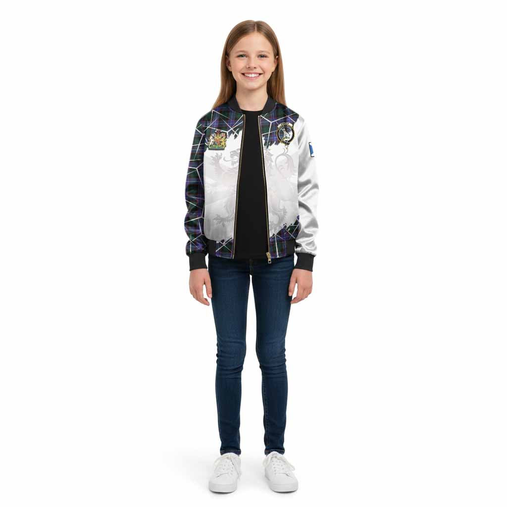 Hunter (Hunterston) Tartan Kid Bomber Jacket with Family Crest and Lion Rampant Grunge Style