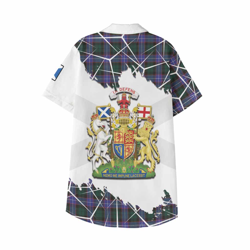 Hunter (Hunterston) Tartan Kid Hawaiian Shirt with Family Crest and Lion Rampant Grunge Style