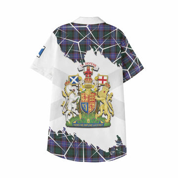 Hunter (Hunterston) Tartan Kid Hawaiian Shirt with Family Crest and Lion Rampant Grunge Style