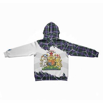 Hunter (Hunterston) Tartan Kid Hoodie with Family Crest and Lion Rampant Grunge Style