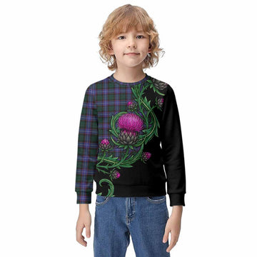 Hunter (Hunterston) Tartan Kid Knitted Sweatshirt Resilient Scottish Thistle Kid - Tartan Vibes Clothing