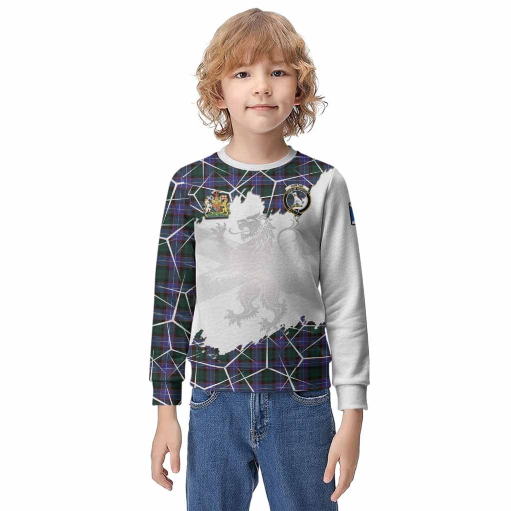 Hunter (Hunterston) Tartan Kid Knitted Sweatshirt with Family Crest and Lion Rampant Grunge Style