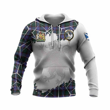 Hunter (Hunterston) Tartan Knitted Hoodie with Family Crest and Lion Rampant Grunge Style
